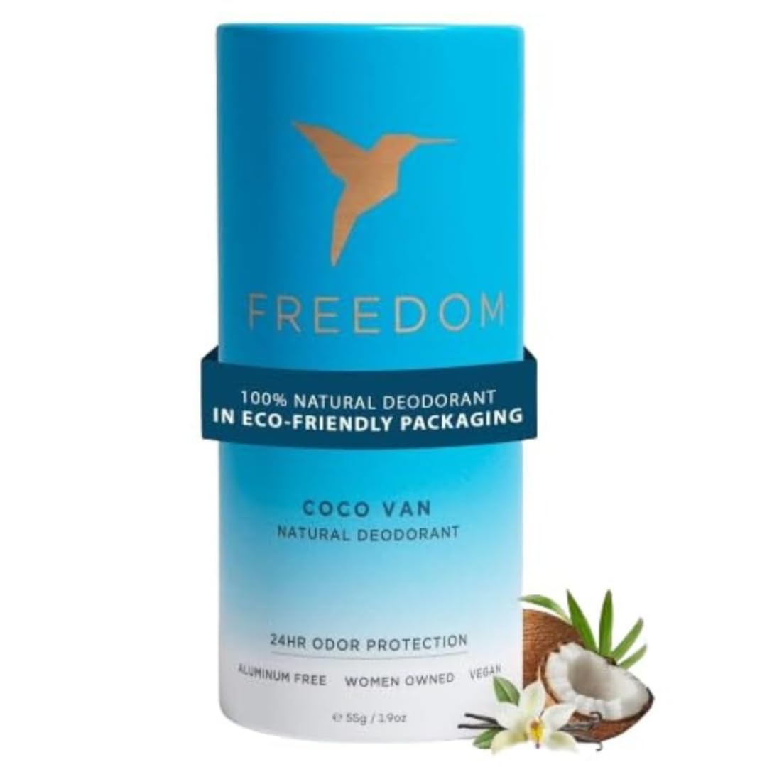 Freedom All Natural & Aluminum-free Deodorant for Women with 24-Hour Odor Protection in Eco-friendly Packaging - Made with Organic Essential Oils - Coco Van 1.9oz