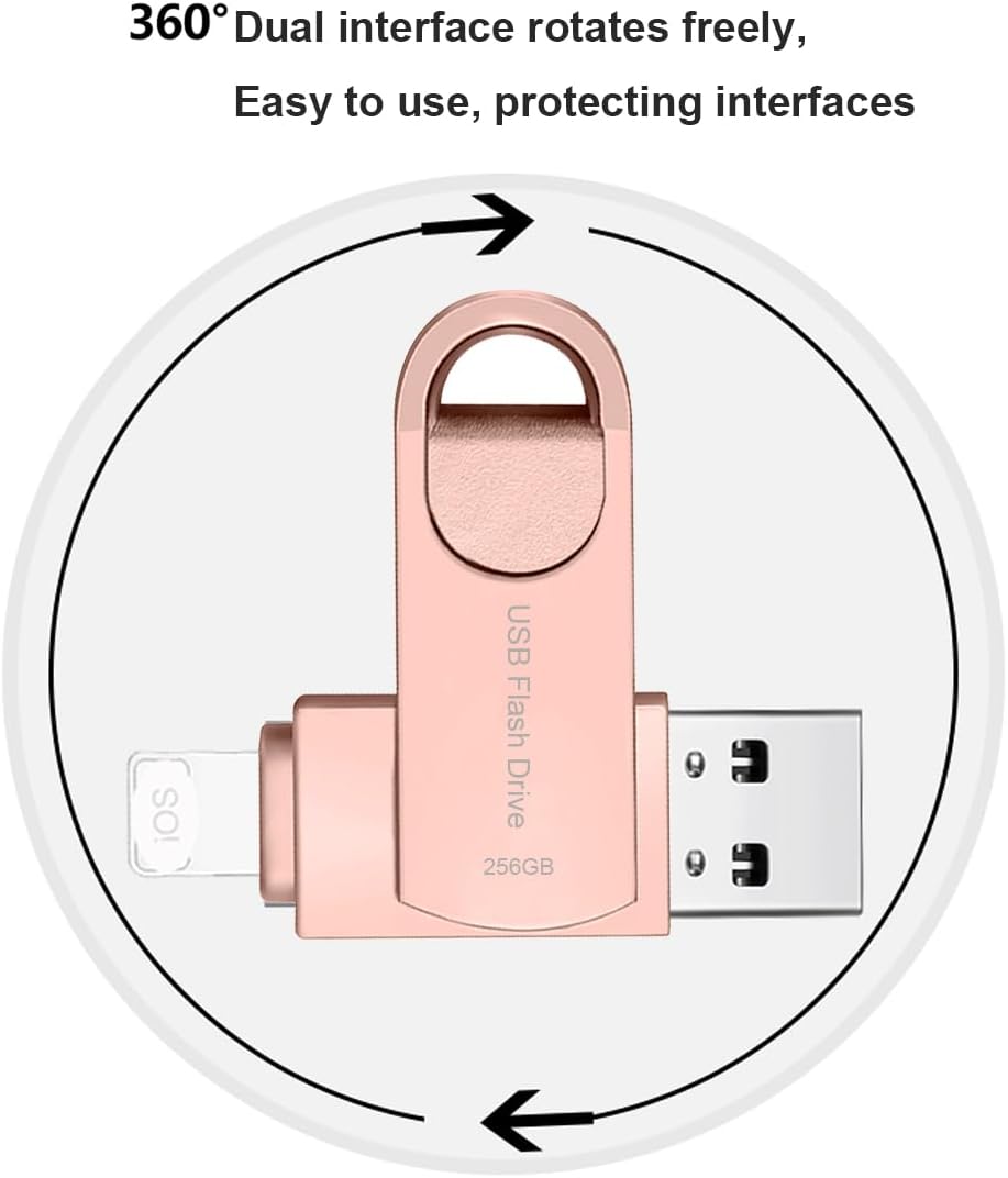 DEZOBYTE USB3.0 256GB 2in1 MS02 Flash Drive Phone Photo Stick for i Phone Android USB C and Computer Pink