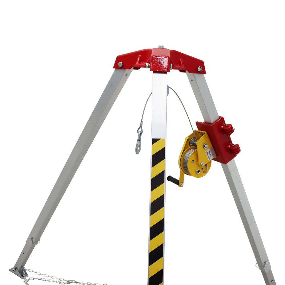 HayWHNKN Confined Space Tripod Kit 1200lbs Winch 65ft Steel Cable with Retractable Support Legs Aluminum Confined Space Rescue Tripod