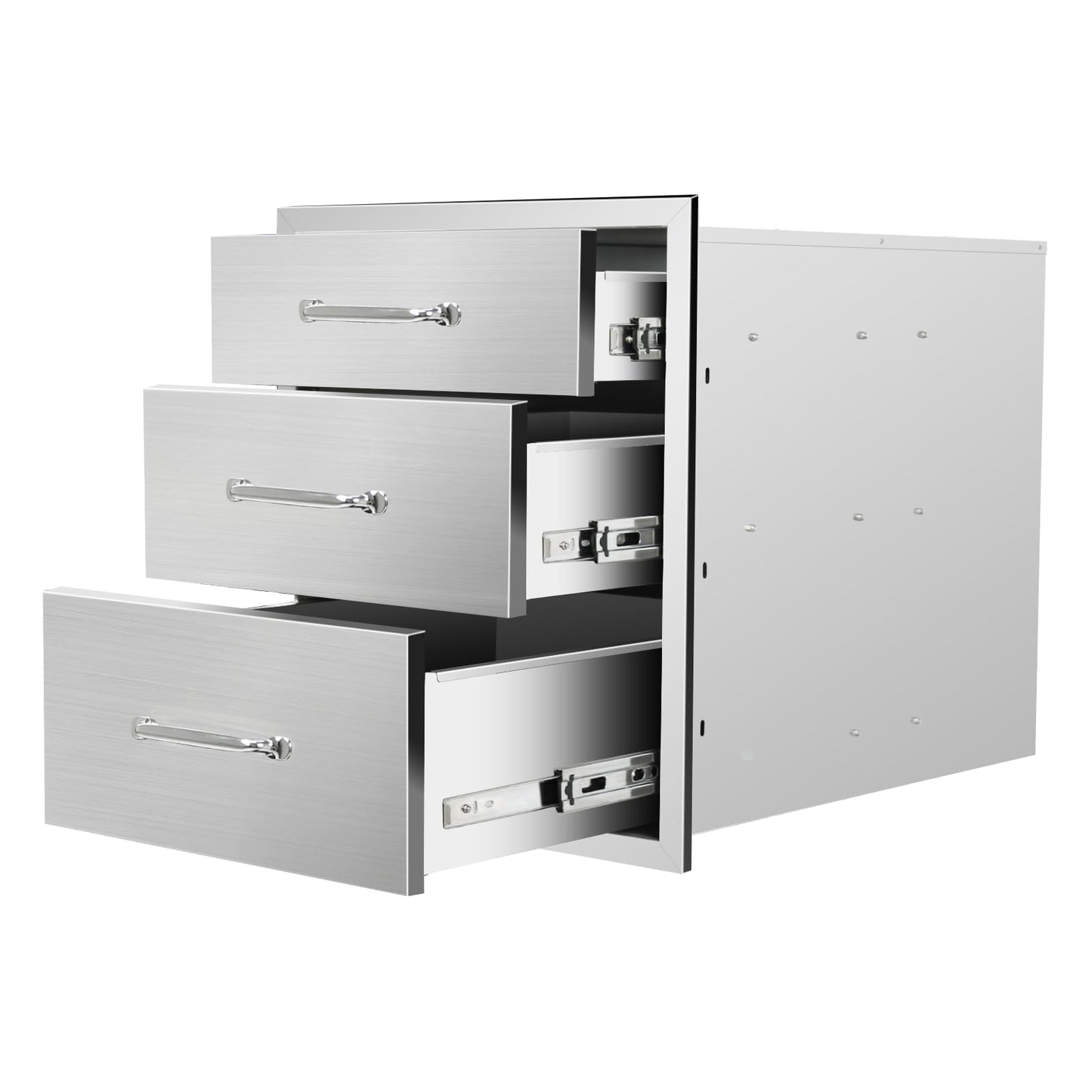 SGOLAN Outdoor Kitchen Drawers 18" W x 21" H x 23" D Flush Mount Triple BBQ Drawers with Chrome Handle Stainless Steel Drawer for Outdoor Kitchen Island, Patio Grill Station