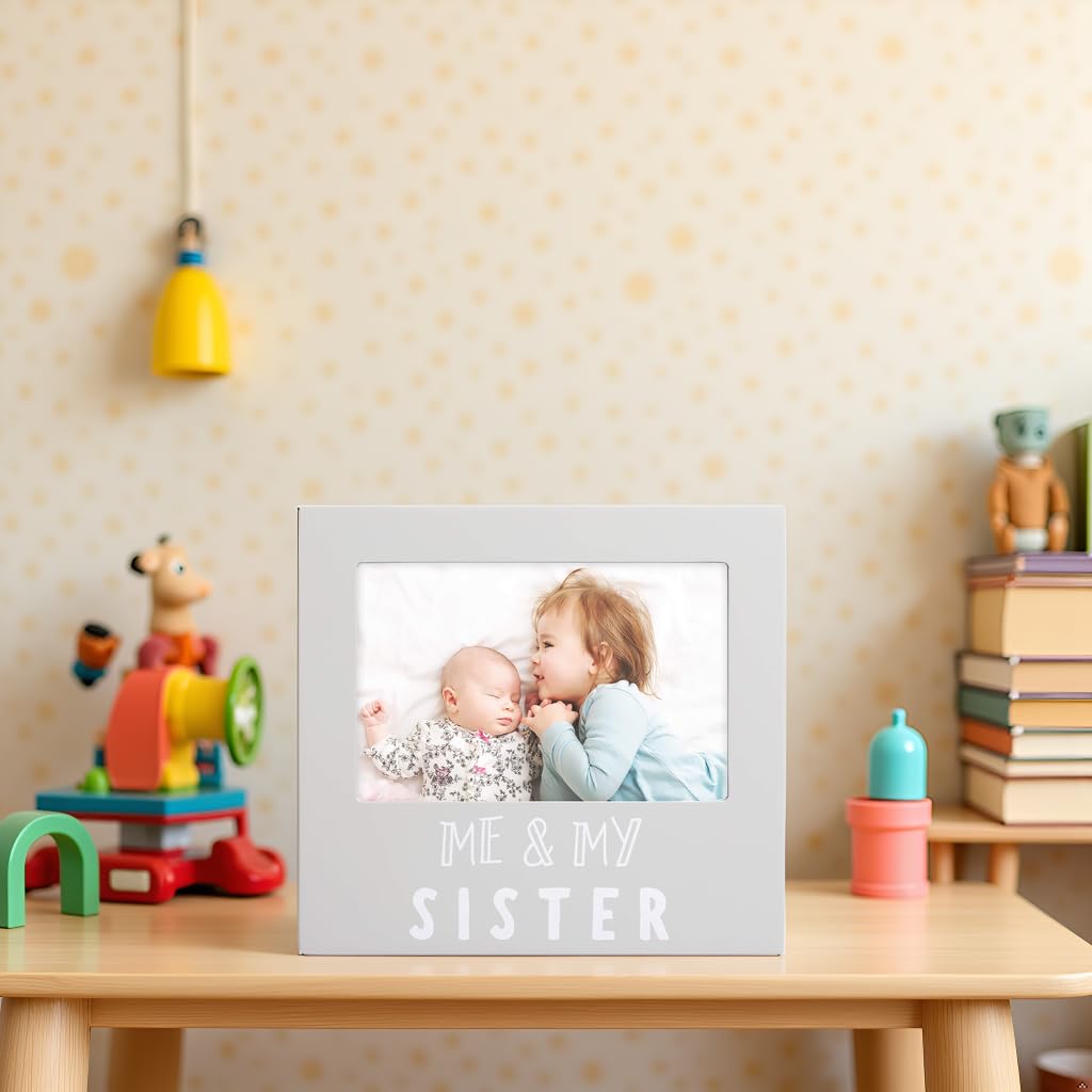 Pearhead Me & My Sister Picture Frame, Big Sister Keepsake Frame for Baby and Sibling, 4x6 Nursery Photo Frame Gift, Gray