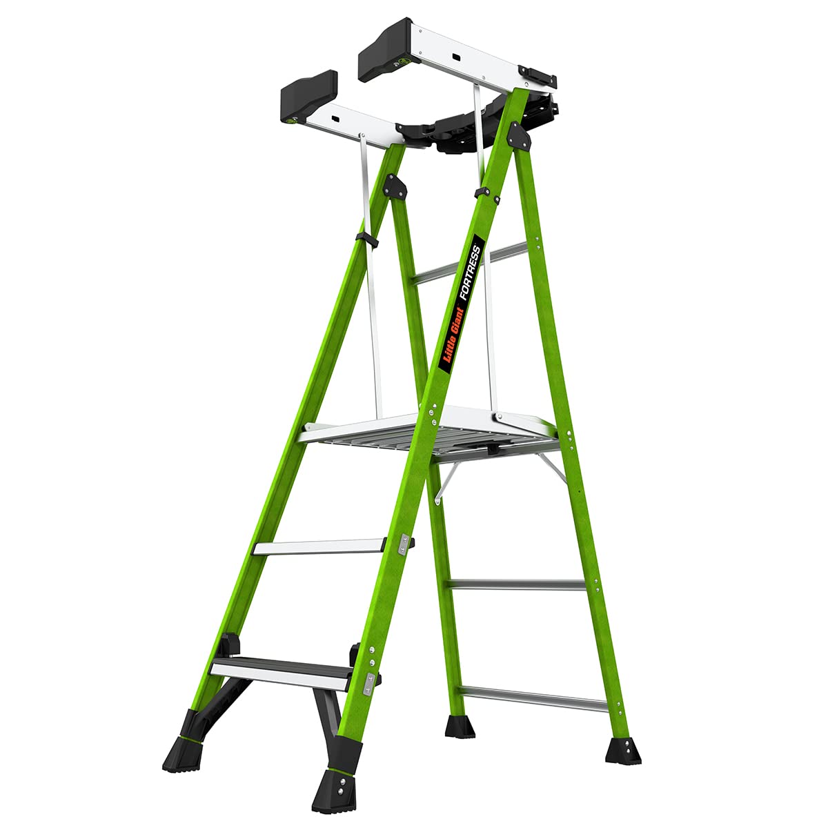 Fortress, 3' Model - ANSI Type IAA - 375 lb Rated, Fiberglass Platform Ladder with Ground CUE, Wraparound Enclosure, and Auto-Closing Gate