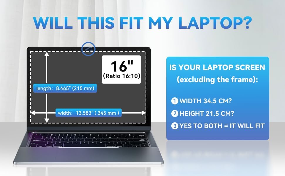 16 Inch 16:10 Yamaya Laptop Privacy Screen, Removable Aspect Privacy Filter Screen Protector
