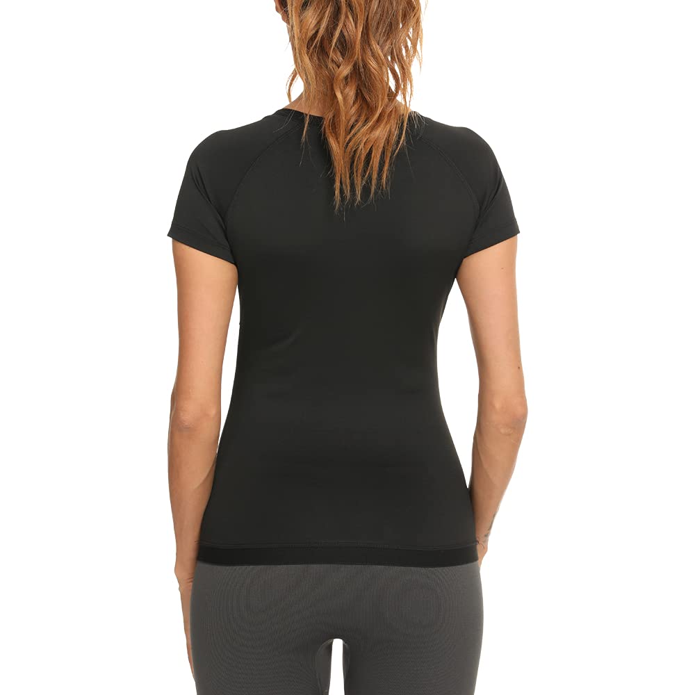 NANOOER Sauna Shirt for Women Sweat Suit, Short Sleeve Sauna Shirt Women, Athletic Tee Sauna Top Compression Waist Trainer, (Blue, Medium)