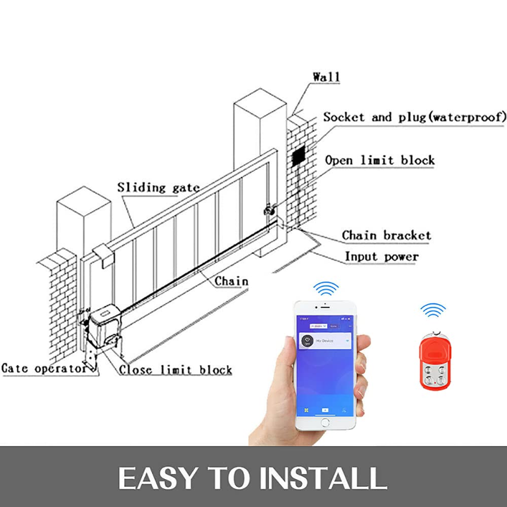 Upgraded Automatic Sliding Gate Opener APP Control,750W Electric Slide Gates with Remote Controls,Wireless Keypad,Gate Operator Hardware Security System Kit for Sliding Gate Up to 40 Feet (4000Lbs)