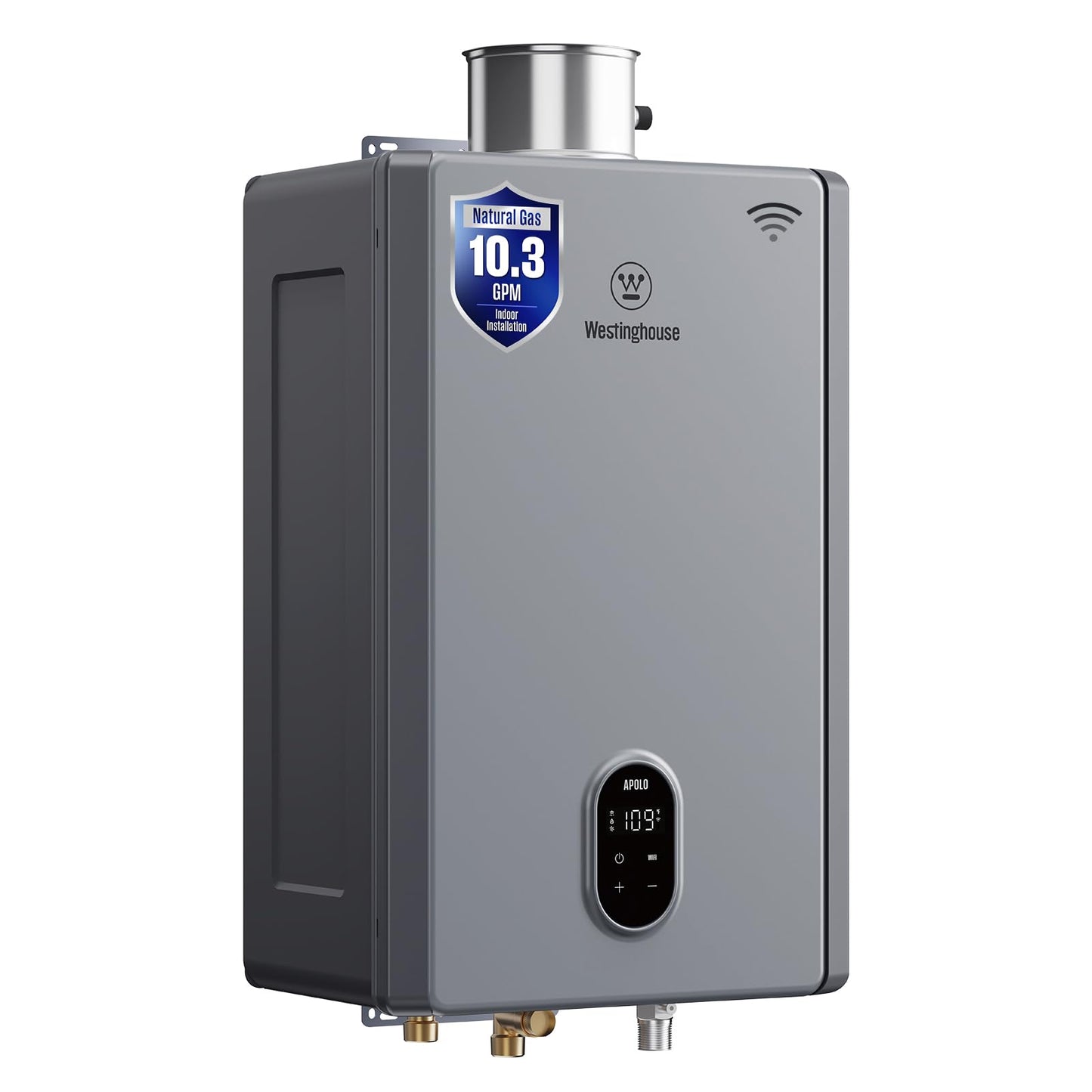 Westinghouse Smart Tankless Water Heater Natural Gas Indoor, 10.3 GPM 199,000 BTU Whole Home Instant Hot Water Heater, WiFi App & Voice Control, ±1°F Temp Stability for 4+ Bathrooms
