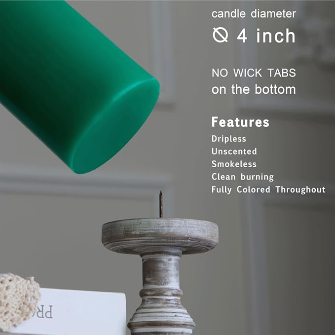 MOZEAL 4" x 10" Extra-Large Mint Pillar Candles (Set of 2), Unscented, Dripless, Smokeless, Long Clean-Burning, Tall 10 inch Large Mint Pillar Candles Perfect for Fresh Spring and Minty Fresh Decor