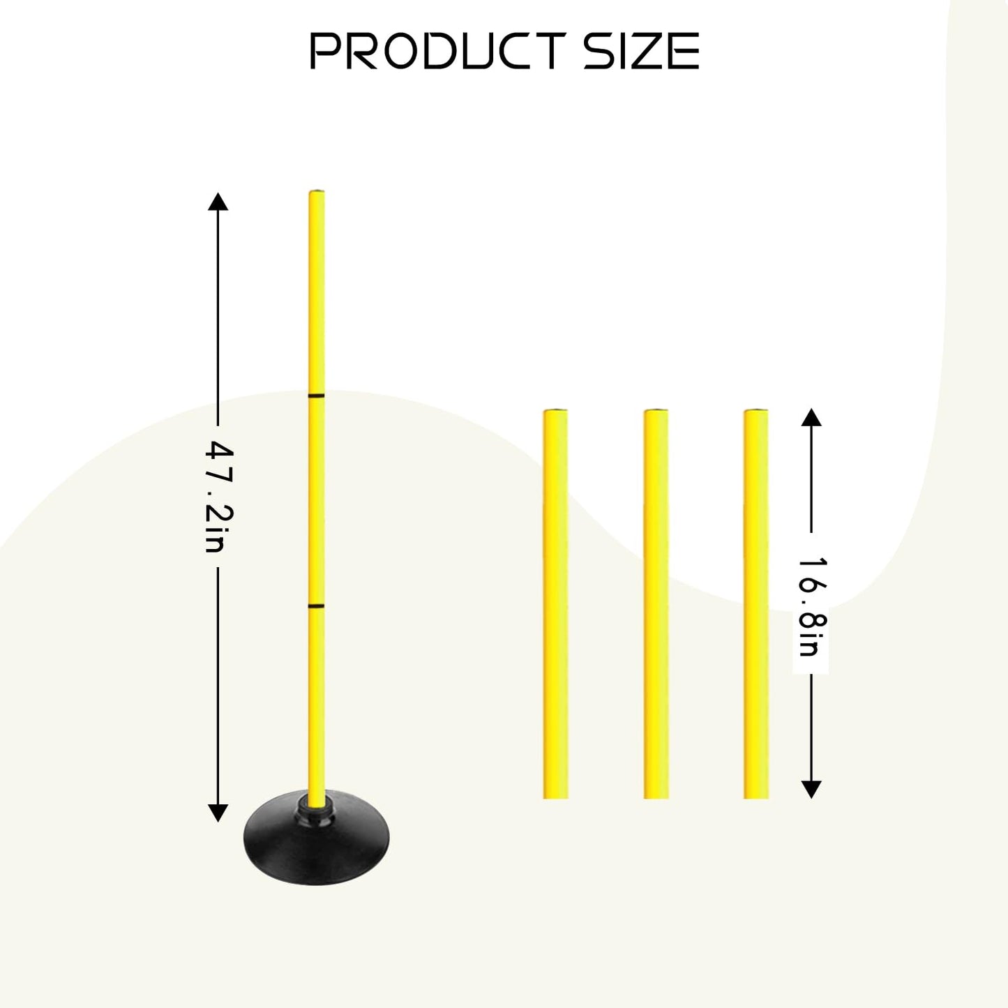 TNZMART 3.9FT Detachable Speed Agility Poles Agility Training Poles Set Adjustiable Height Soccer Poles with Rubber Base (Pack of 4, Yellow)