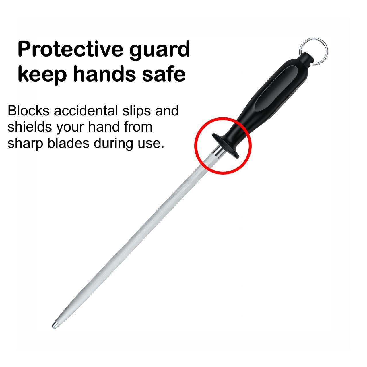 Foyfress Honing Rod 10 Inch, Knife Sharpener for Kitchen Knives, Magnetized High Carbon Steel Honing Steel with Ergonomic Handle, for Chef and Butcher Knives