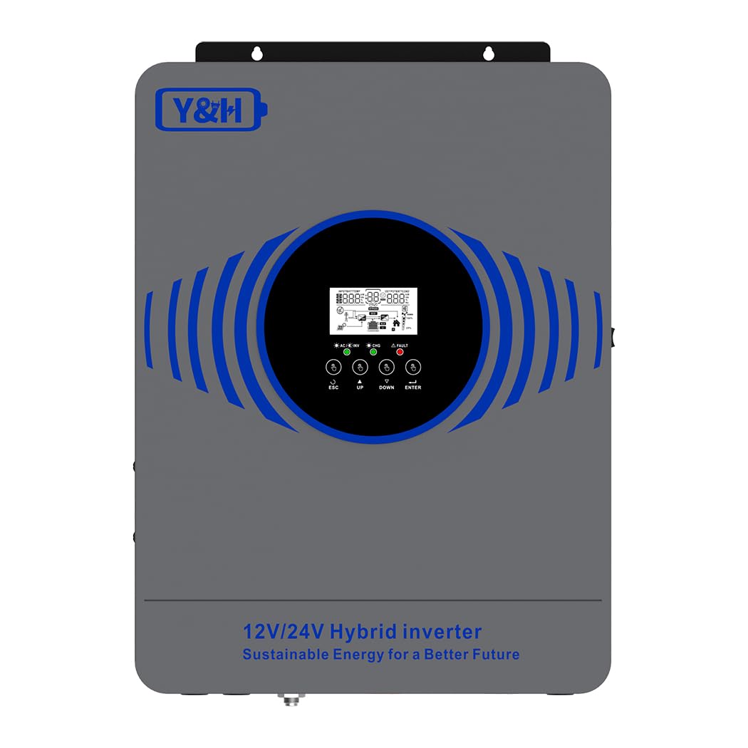 Y&H 4200W Hybrid Solar Inverter AC230V to DC12V/24V Dual Voltage Pure Sine Wave Off-Grid Inverter, Built-in 100A MPPT Controller, Max PV Power 4000W Input with BMS /RS485, for Home/RV/Backup Power
