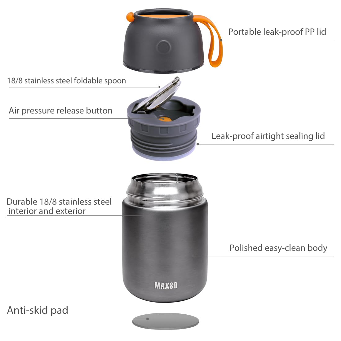 Insulated Thermo Food Jar for Hot & Cold Food for Kids Adult, 17&24 oz Soup Thermal Hot Food Containers for Lunch, Triple Layer Insulation Stainless Steel Food Jar with Spoon (2 Pack Grey)