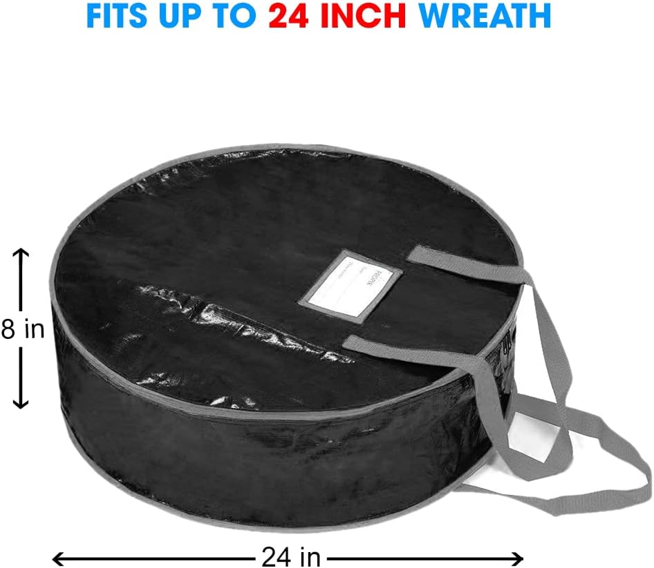 Propik Wreath Storage Bag - Tear-Resistant Holiday Garland Container with Heavy-Duty Handles | 24” x 24” x 8” (Black)