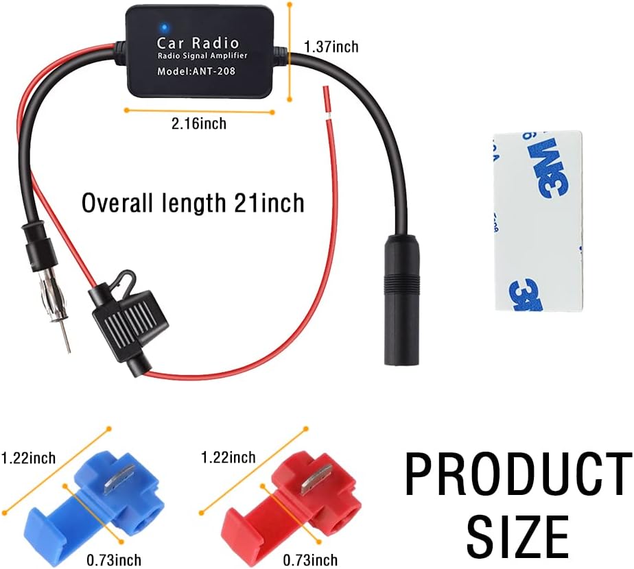 Junecarp 12V 25 Car Antenna Booster db - Amplify Signal & Reduce Noise AM FM Radio Antenna Amplifier for Car