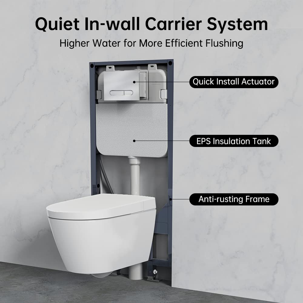 EPLO Intelligent Wall-Hung Smart Toilet with In-Wall Tank System,One-piece Elongated Bidet Toilet Combo,Heated Seat,Warm Air Dryer,Dual Auto Flush,Remote Control