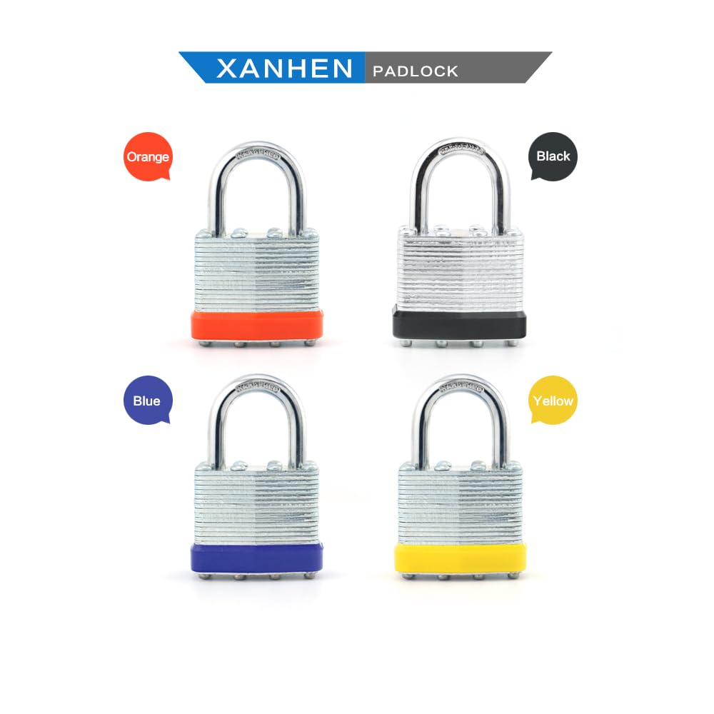 XanHen Keyed Alike Laminated Steel Padlocks, Standard Shackle, for Hasp, Shed, Fence, Storage Locker, School, Gym (100 Pack)