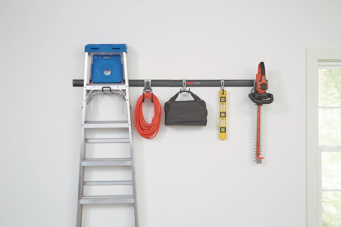 Rubbermaid Fasttrack Garage Storage Hooks - 7-Piece Heavy-Duty Tool Organizer Kit | Black