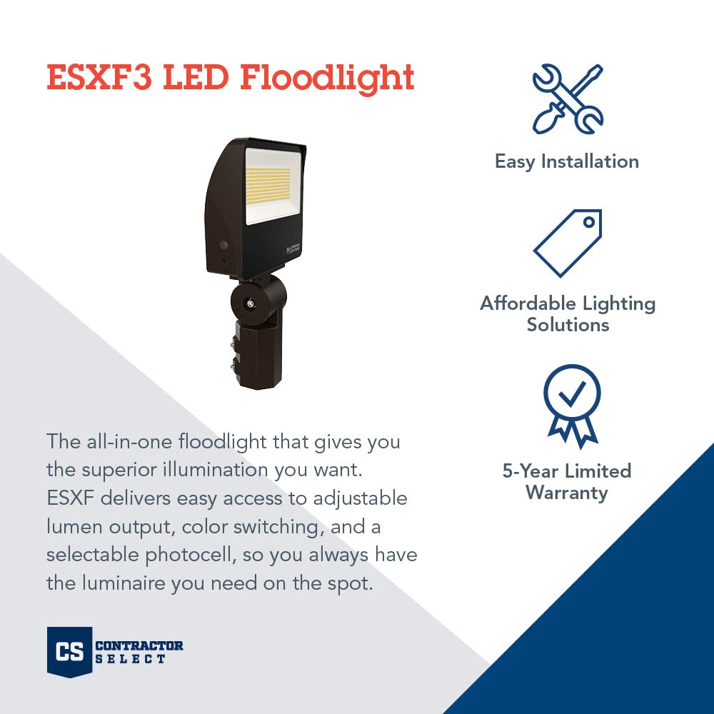 Lithonia Lighting All-in-One LED Flood Light, Waterproof LED Outdoor Light Fixture with Adjustable Brightness and Color Temperature, Yoke or Slipfitter Mount Dusk to Dawn Outdoor Lighting, UVOLT
