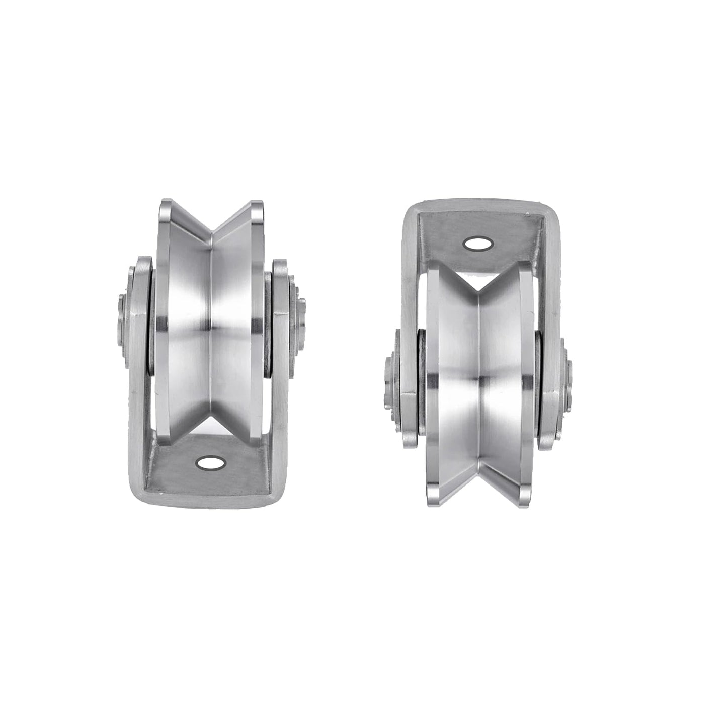2pcs V Groove Wheel Stainless Steel Heavy Duty Wire Rope Pulley Block Sliding Gate Rollers Double Bearing Plate Caster Solid Track Rollers Wheels Fence Gate Wheel