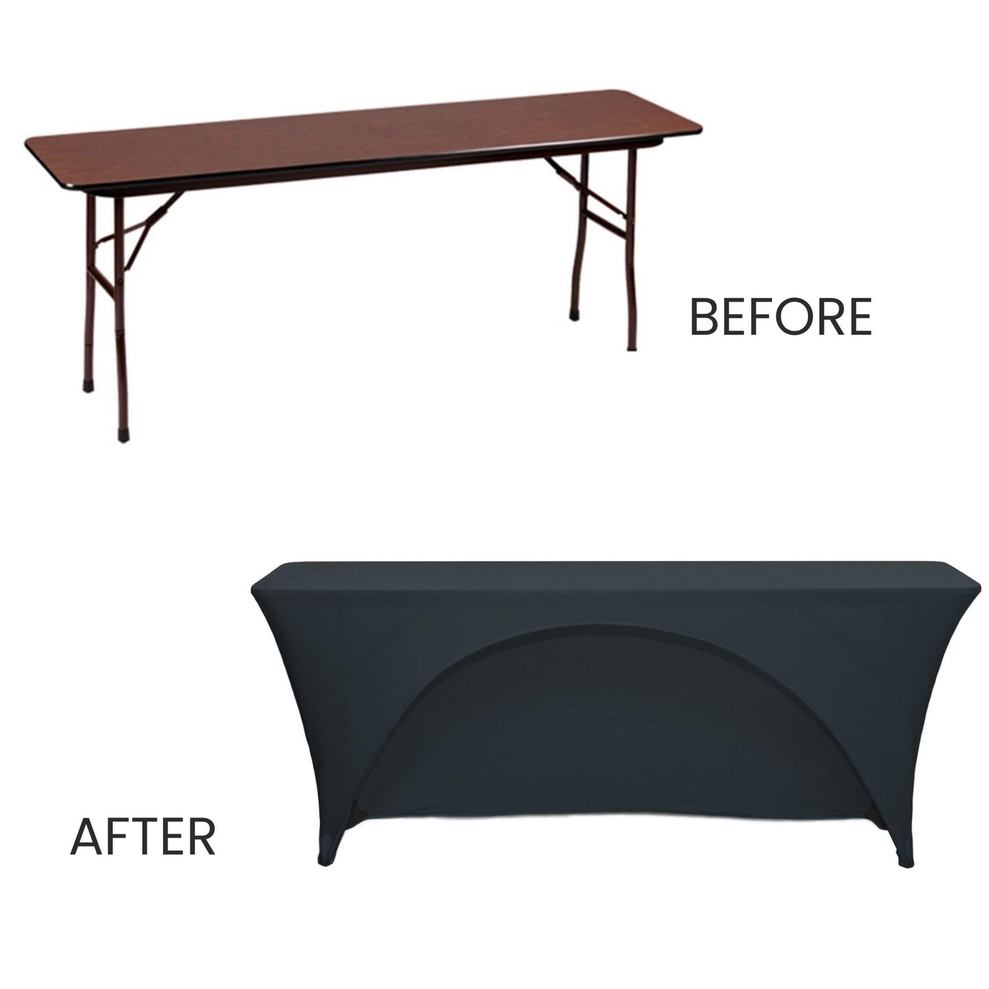 YOUR CHAIR COVERS - Spandex 8 Ft x 18 Inches, Narrow Classroom Open Back Rectangular Training Stretch Tablecloth - Black