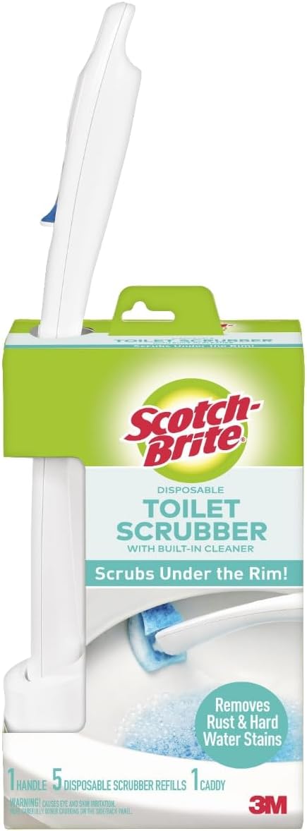 Scotch-Brite Toilet Scrubber Starter Kit - Disposable Refills with Bleach Alternative | Includes 1 Handle & Caddy