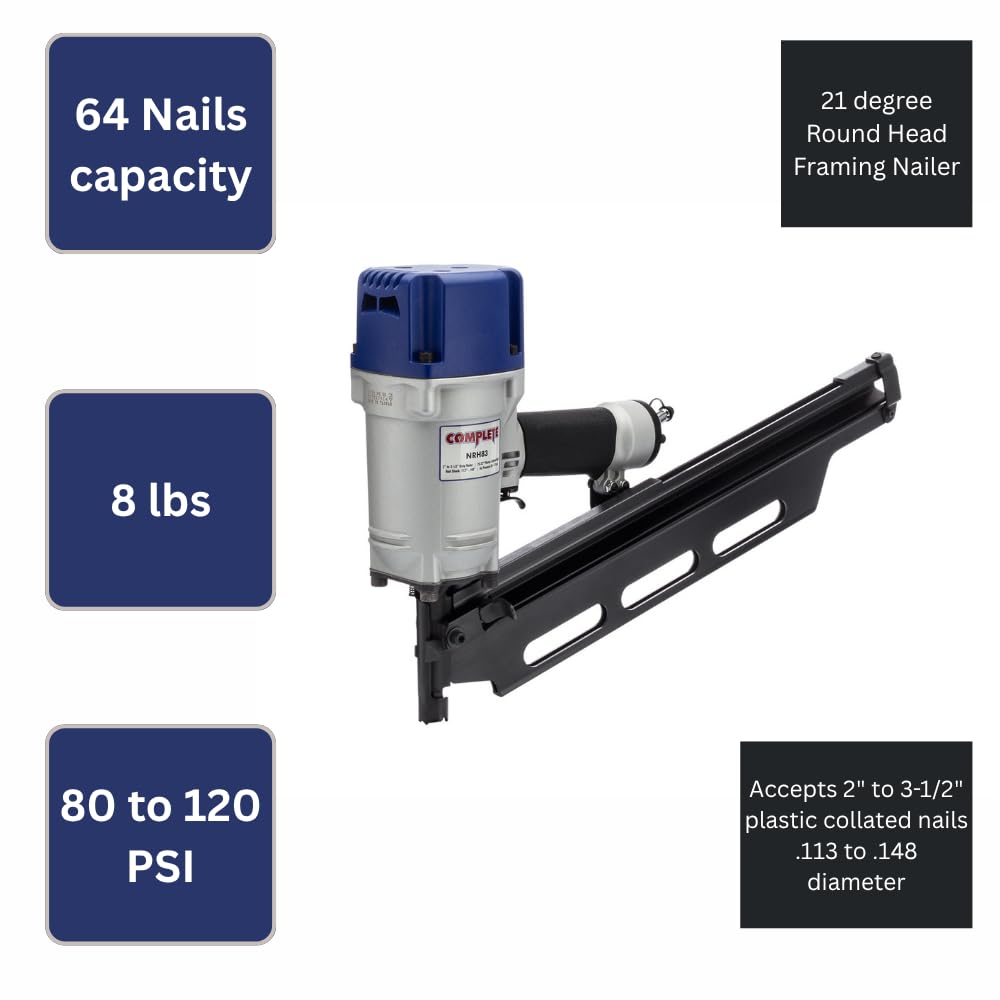 Complete NRH83A 21 Degree Framing Nailer 2" to 3-1/2" adjustable depth of drive SIM NR83A5 NR83A3 NR83A, suitable for Framing, Decking, Trusses and Sub-Floor