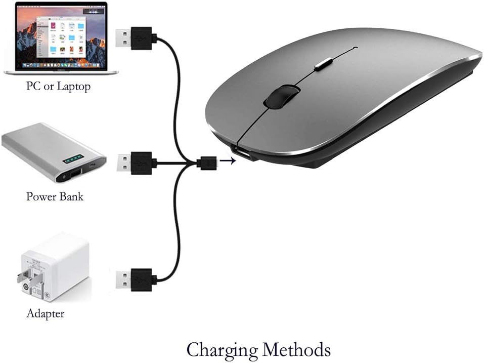 KLO Wireless Bluetooth Mouse for MacBook and More - Rechargeable (Grey)