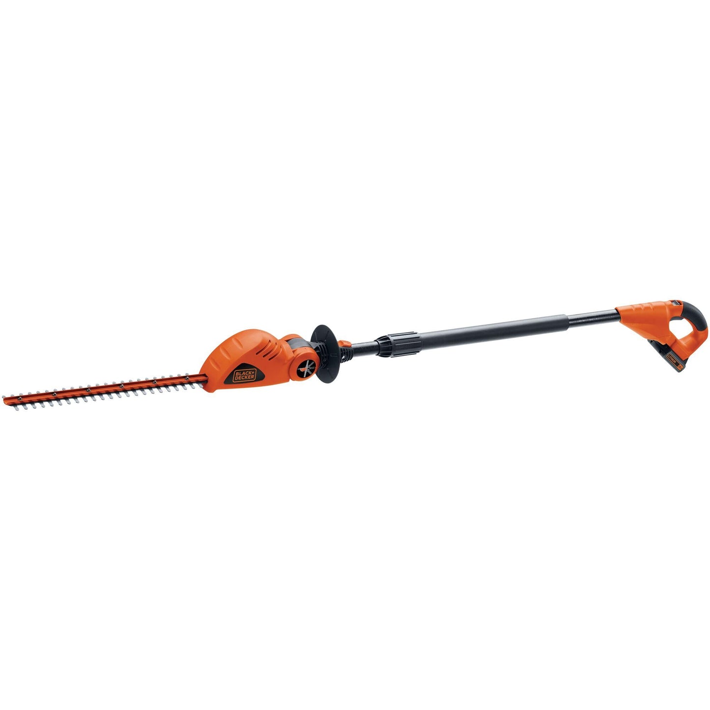 BLACK+DECKER 20V MAX Pole Hedge Trimmer Cordless with Battery and Charger, 18-Inch Dual Action Blade Power Hedge Trimmer, Extended Long Reach Hedger Up to 11 Ft, 180 Degrees Pivoting Head (LPHT120)