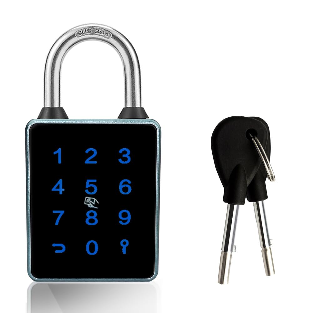 Combination Smart Padlock with Key Backup, Bluetooth Touchscreen Keypad Electronic Padlock App Controlled, Waterproof, 7.5mm Schackle Suitable for Gate Gym Warehouse Suitcase School Fence