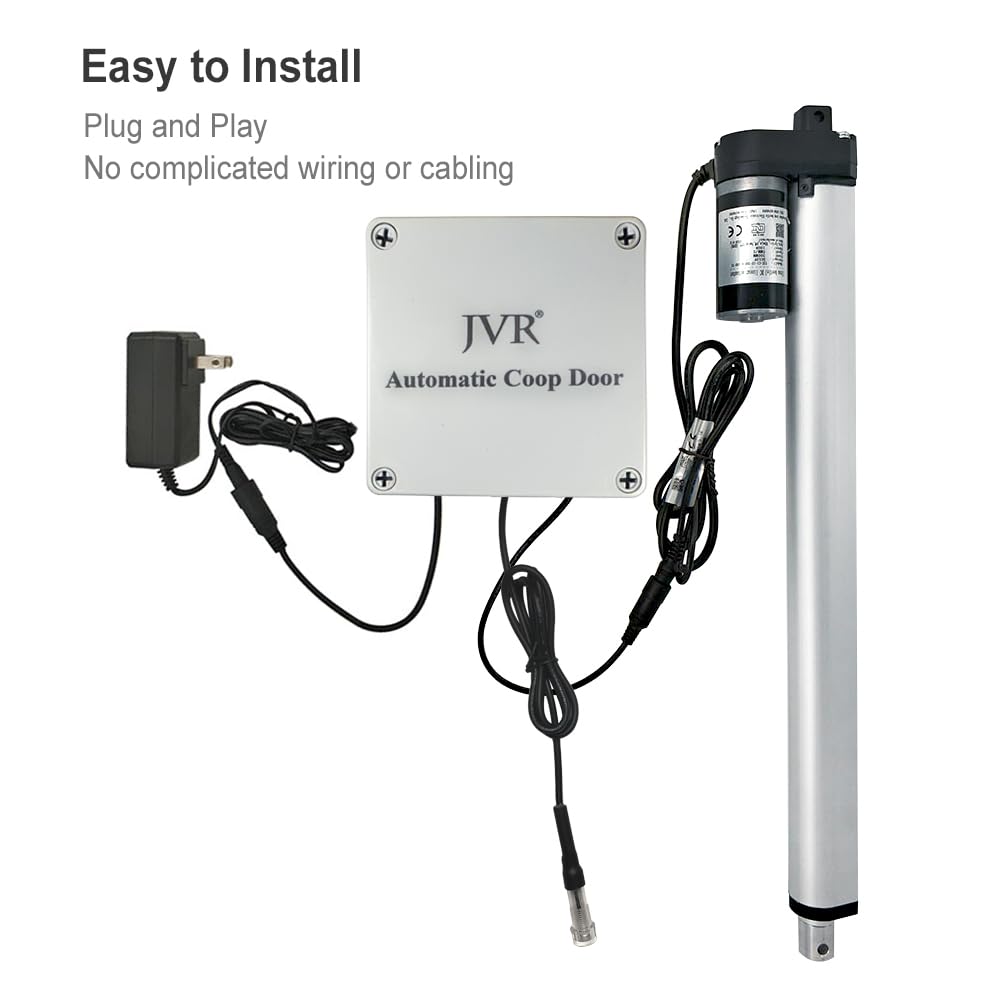 JVR Automatic Chicken Coop Door with Dusk to Dawn Light Sensor, Heavy Duty Aluminum Security Door, Smart Anti-Pinch Sensor & Industrial Actuator Motor, Outdoor Weatherproof, Fits 11" x 12" Openings