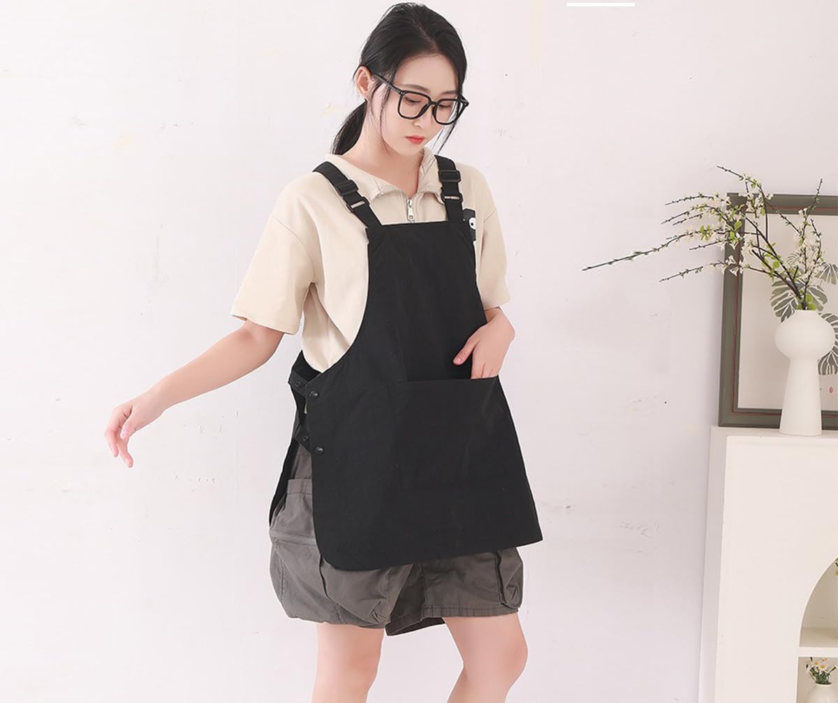 NEWGEM Adjustable Waterproof Apron with 3 Pockets for Women Cooking Painting Baking Gardening Black