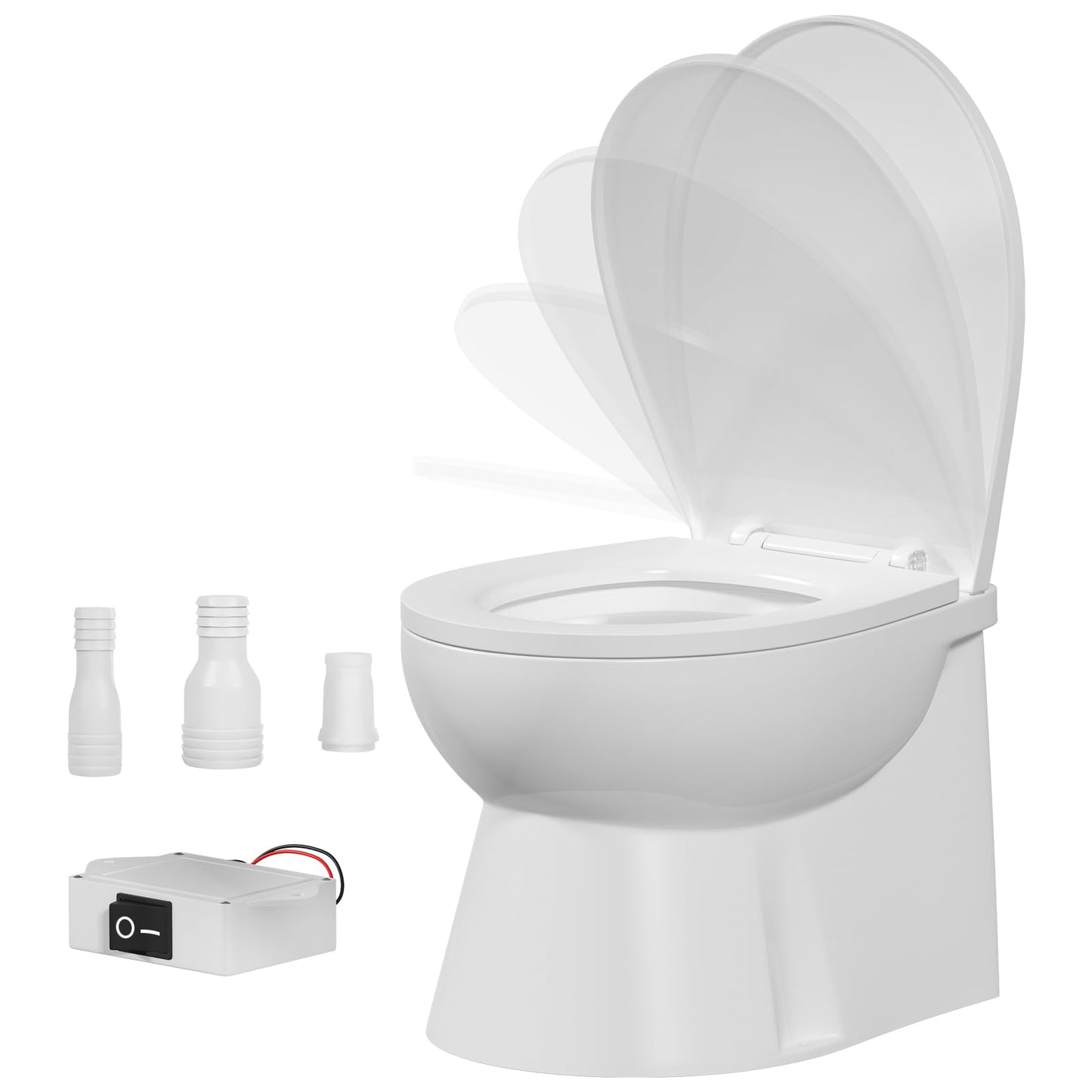 24V Marine Electric Toilet, Compact Design Bowl, Heavy-Duty Built-In Macerator Pump with Smart Flush Control, Quiet Operation Soft-Close Lid for RV/Boats/Yachts