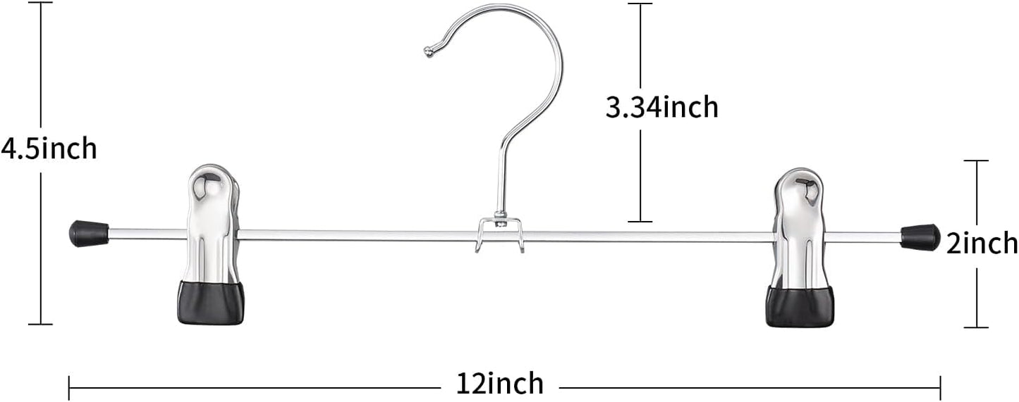 Skiennix Pants Hangers with Clips - Adjustable Non-Slip Skirt & Trousers Hangers | 30 Pack, Black, 12 Inch