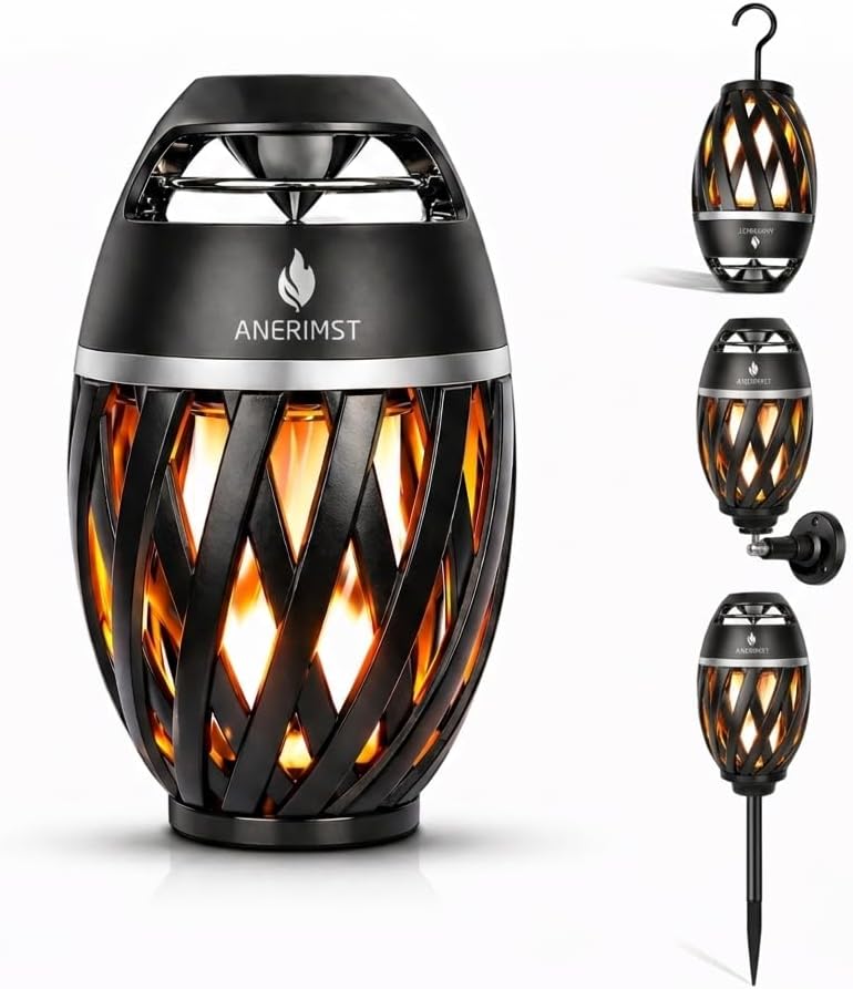 ANERIMST 360 24-Hour for Dad, Outdoor Bluetooth Speakers with LED Torch Light Wireless & Waterproof Speaker for Garden