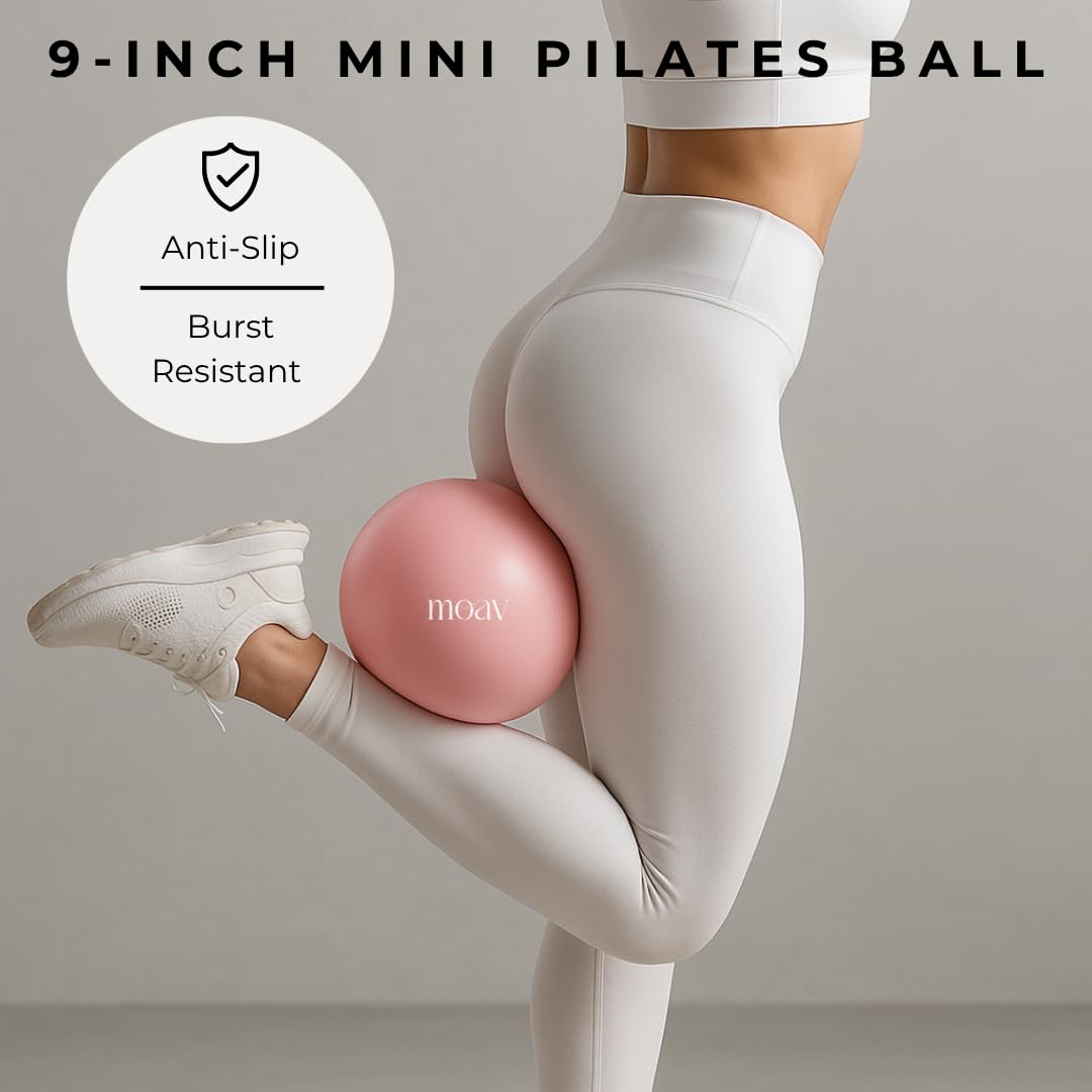 MOAV Premium Pilates Essentials Kit - 14" Ring with Cushioned Handles, Mini Ball with Pump, & 3 Durable Fabric Resistance Bands for Full Body Home Workouts (Rosè)