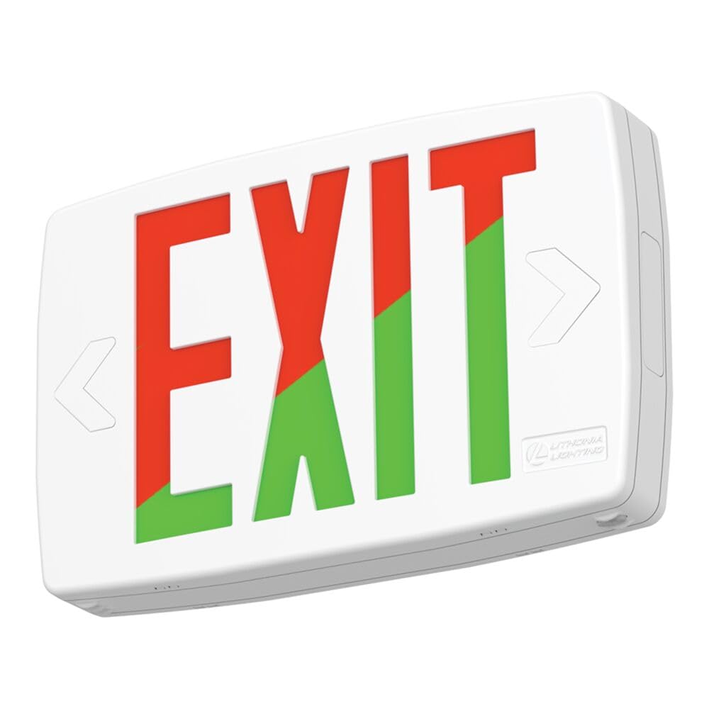 Lithonia Lighting Quantum LED Exit Sign, Dual Sided Emergency Exit Sign, Selectable Red and Green Colors, Pop-Out Chevrons, AC or Battery Backup, High Output Battery, White (LQM S W RG MVOLT EL HO M6)