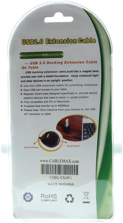 CABLEMAX 6ft. 2.0 USB Docking Extension Cable PC and Mac