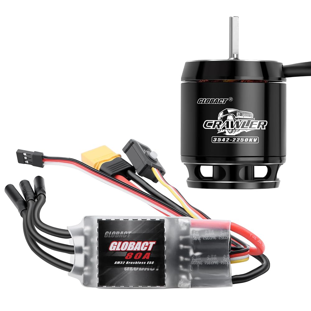 GLOBACT AM32 80A Crawler ESC and 3542 Brushless Motor Kit for 1/8 1/10 RC Crawler Car Axial SCX10 TRX-4 TRX-6 (2250KV 3542)