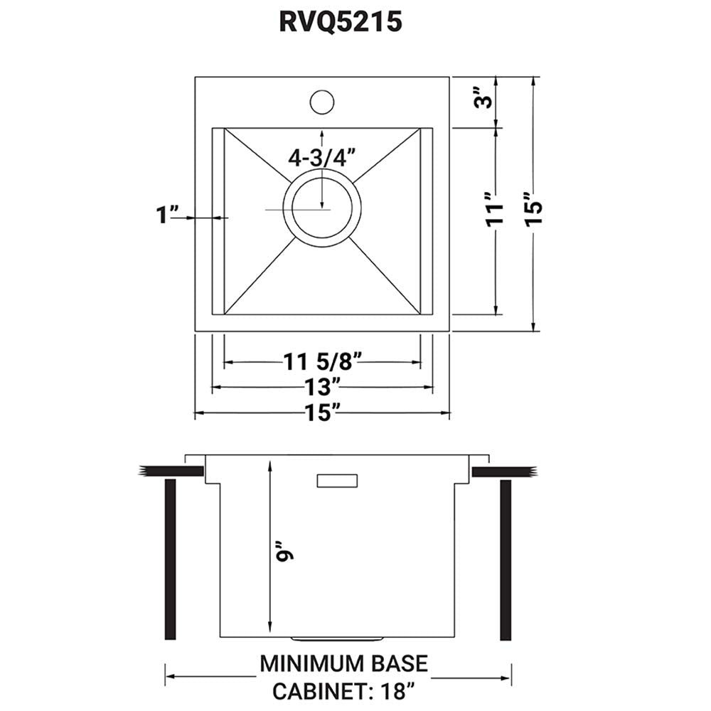 Ruvati Outdoor BBQ Workstation Sink 15 x 15 inch Topmount Marine Grade T316 Stainless Steel RV Boat Tiny Home - RVQ5215