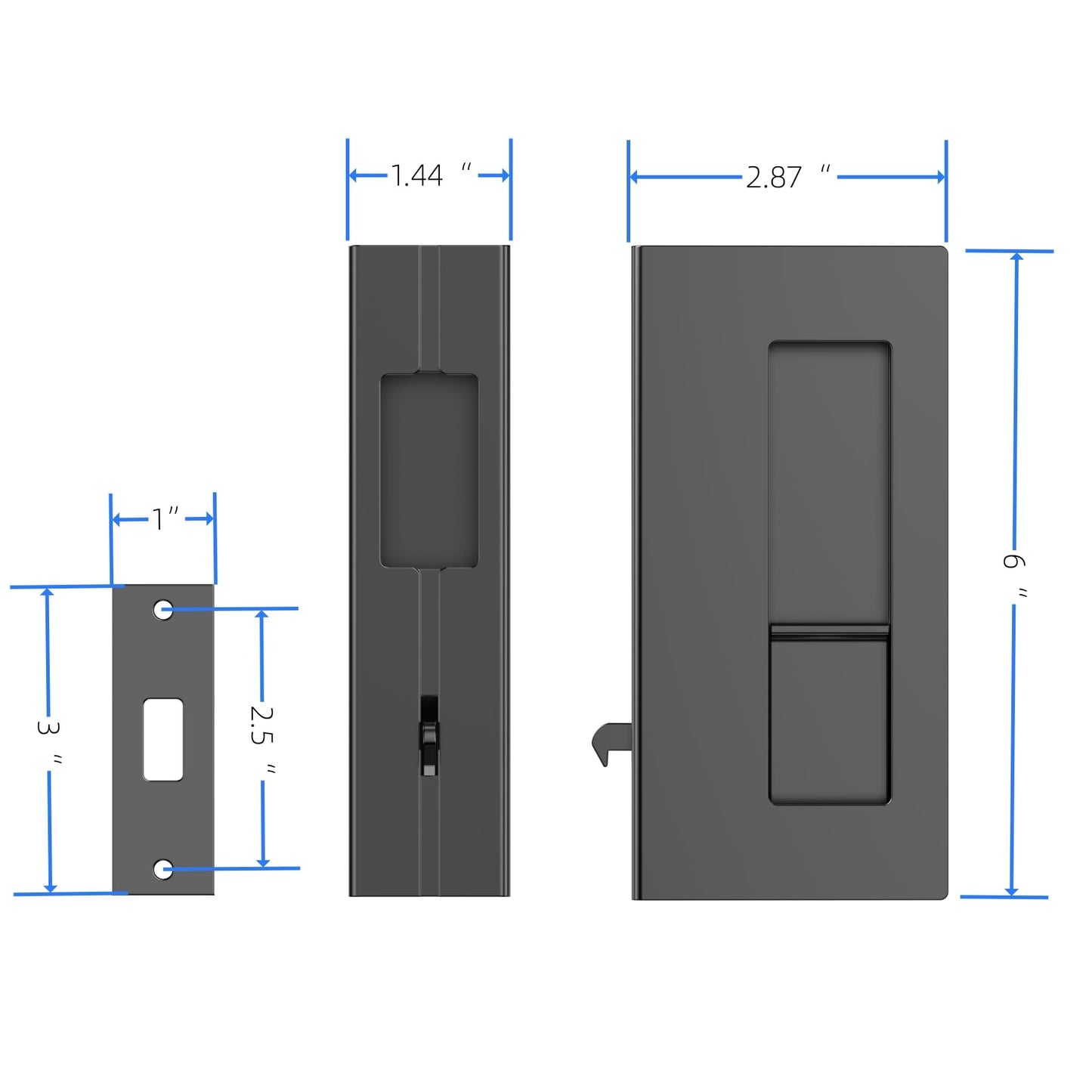 WOFADA Privacy Pocket Door Pull with Lock, Wooden Sliding Door Handle for 1-3/8”Thickness Door Replace Old Or Damaged Pocket Door Hardware (Matt Black)