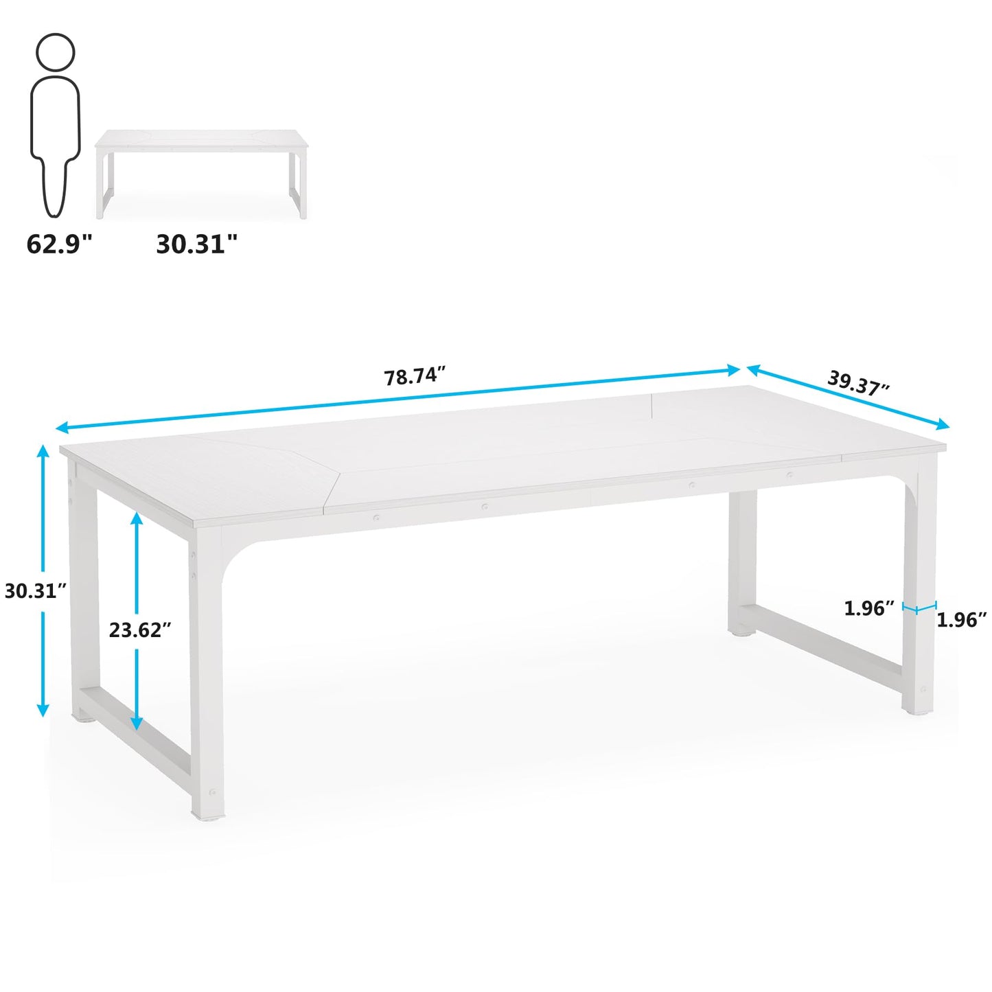 Tribesigns Modern Computer Desk, 78.7 x 39.4 inch X Large Executive Office Desk Computer Table Study Writing Desk Workstation for Home Office,White