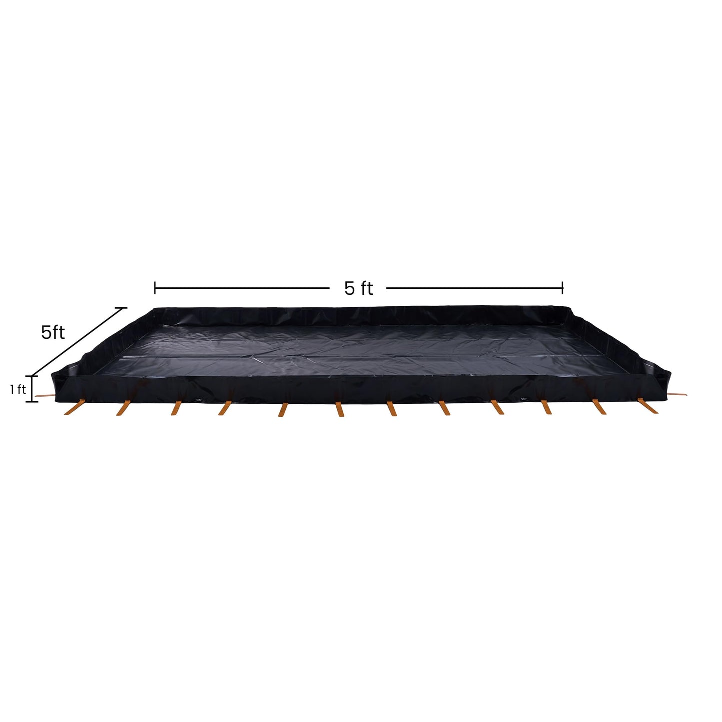 Spill Ready 5' x 5' x 12" Drive Over Spill Containment Berm - 30 oz PVC, 180 Gallon Sump - 0.75" Drain - Portable Oil, Fuel & Chemical Spill Control Berm | Black, Quick & Easy Setup