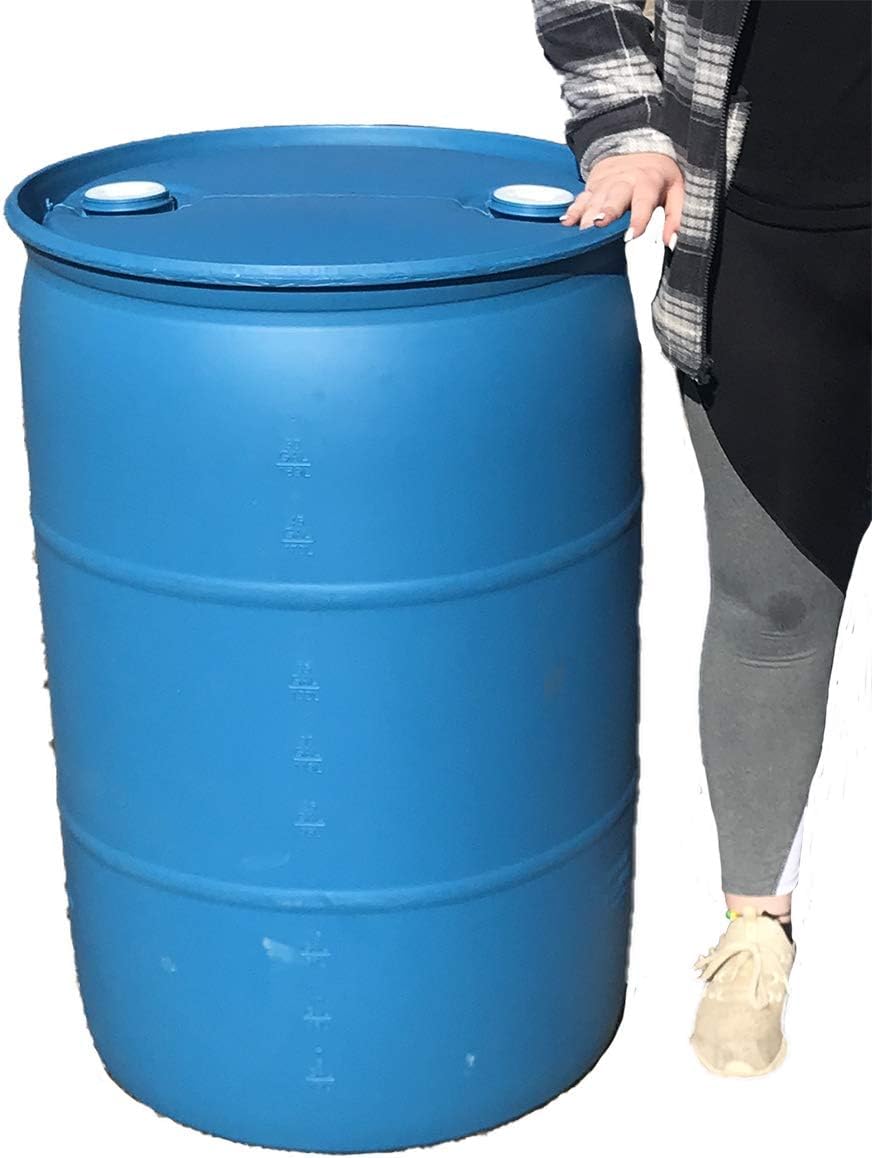 HOANK 55-Gallon Water Storage Barrel, BPA Free, Emergency Water Supply - Eco Friendly - Made in USA (Blue)