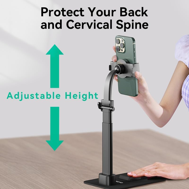 CamScanner 360 Phone(1 Pack) Adjustable Phone Stand, Rotatable Clip-On Holder,Desk Mount with Non-Slip Base
