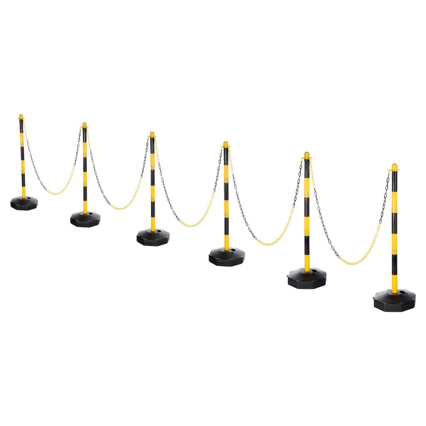 PATIKIL 6Pcs Traffic Delineator Post Barrier with Fillable Base, 5ft Plastic Chain Safety Barriers for Outdoor Indoor Crowd Control Stanchion Construction Parking Lot, Black/Yellow