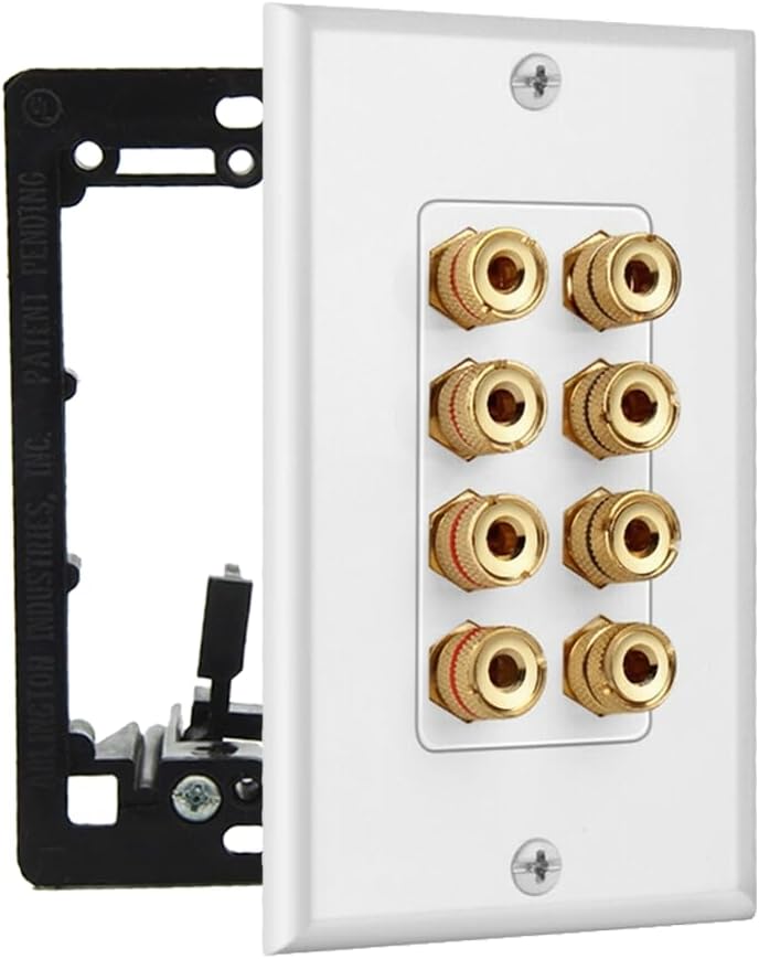 4 Setup DIYTECH Speaker Wall Plate, Home Theater Wall Plate, Gold Plated Binding Posts, for Home Theater