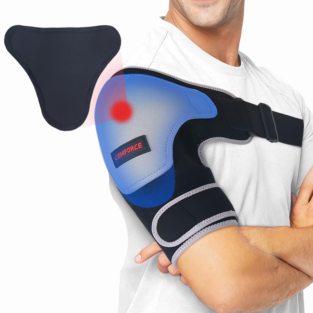 COMFORCE Shoulder Brace for Men with Gel Pack, Rotator Cuff Support Brace for AC Joint Paint Relief, Shoulder Compression Sleeve for Preventing Dislocation, Adjustable Straps Fits Left and Right Arm