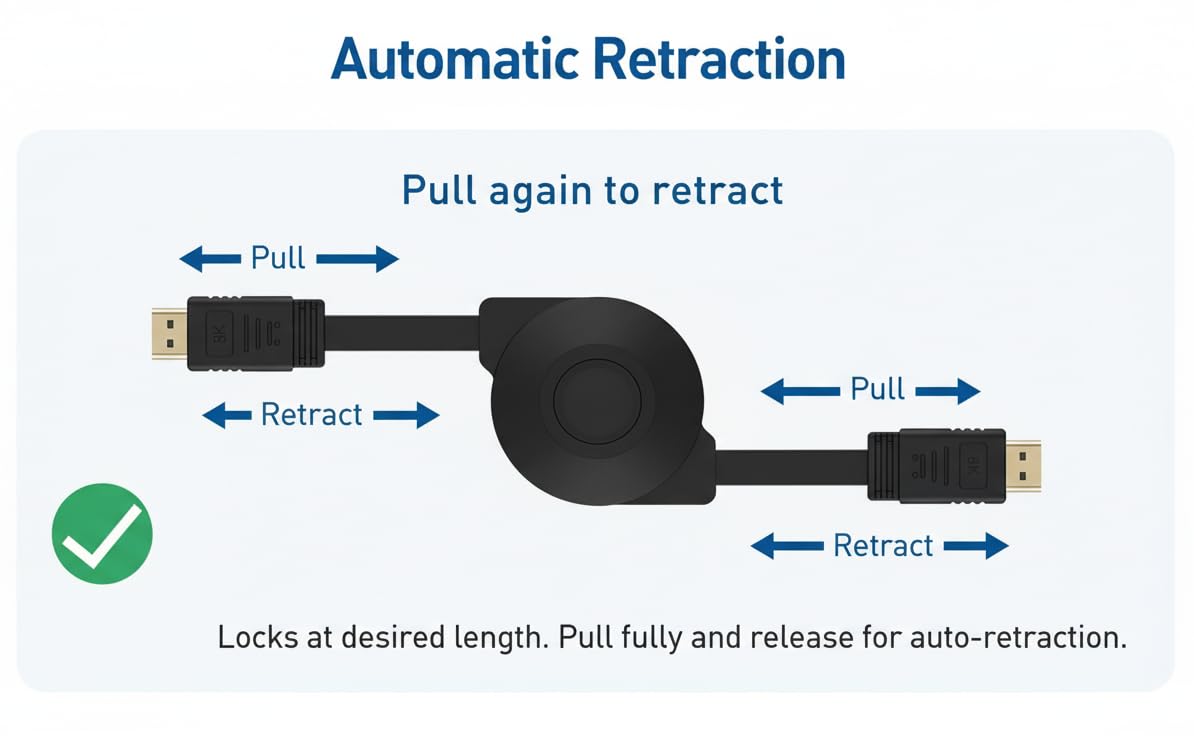 JCNio 2.0 1.5m/5ft 4K Retractable HDMI Cable Length Resolution, Black