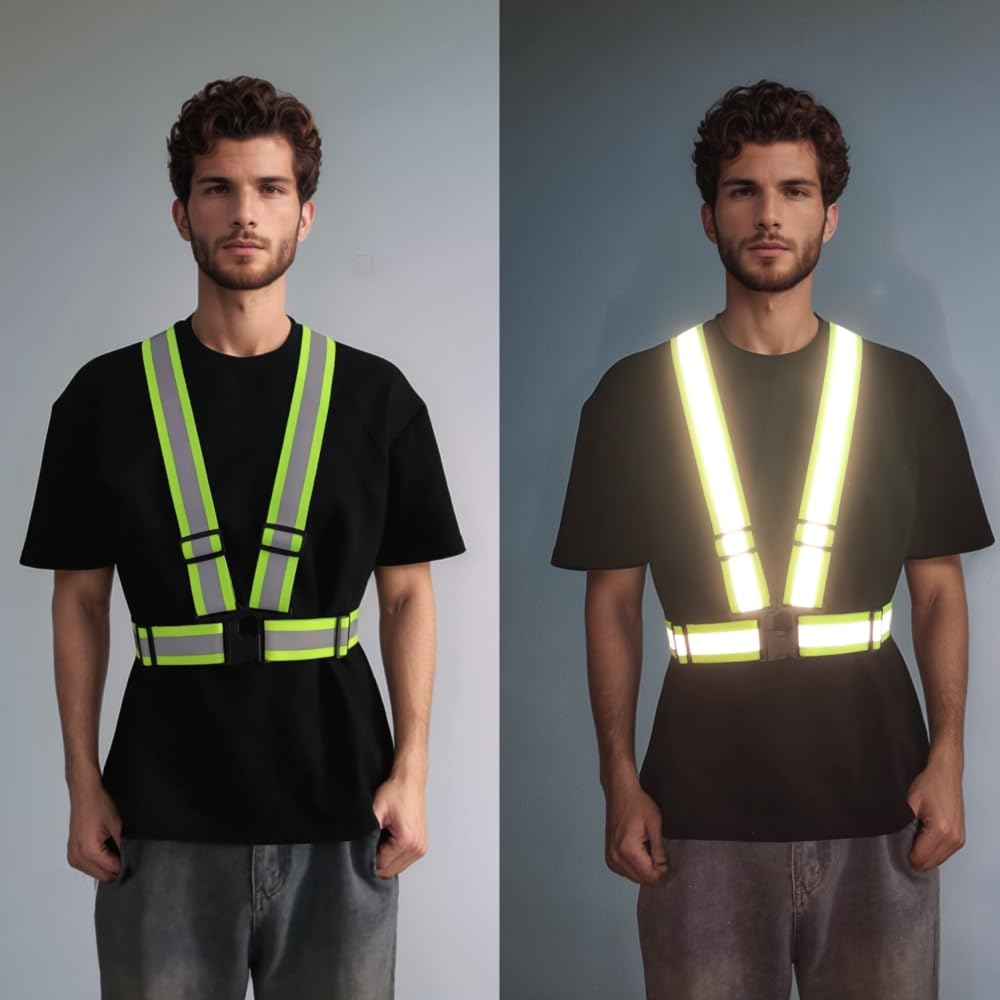 IDOU Pro Version 2.0 IN High Visibility Reflective Safety Strap | Adjustable Elastic Hi Vis Reflective Vest for Construction, Running, Cycling | Men & Women's Yellow Work Vest Plus/M