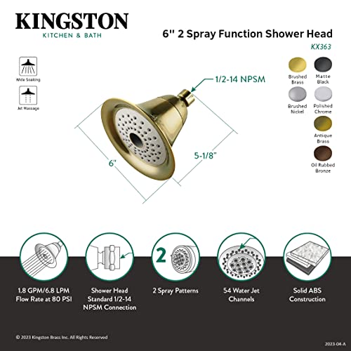 Kingston Brass Watersense KX361 6-inch Diameter High Velocity Aeroflow Shower Head, Polished Chrome