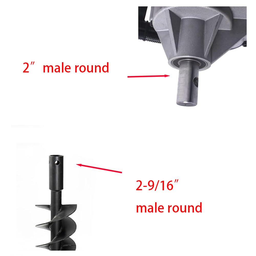 Auger Adapter 2 inch Female Round to 2-9/16 inch Male Round Auger Shaft Bit Adapter Conversion Bolt Pin Auger Attachments